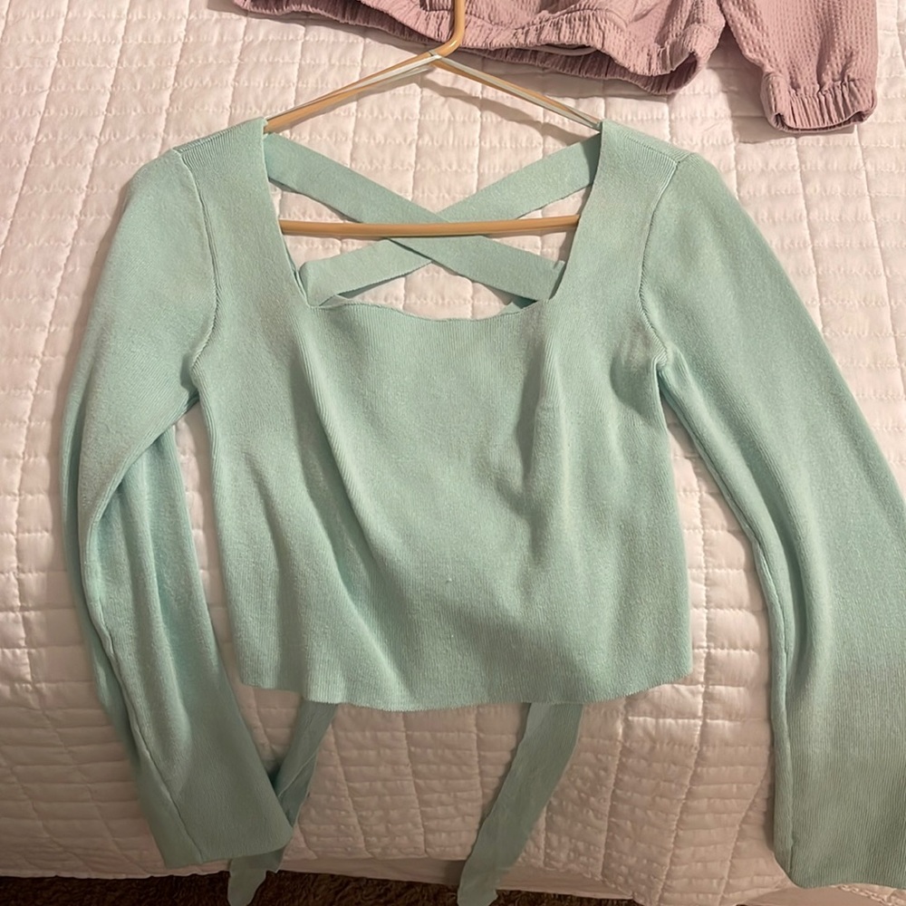 Aqua, lace back sweater